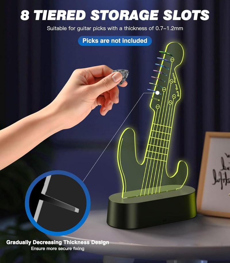 MoKo Light Up Guitar Pick Holder, 7-Color Changing LED Guitar Pick Display, Adjustable Brightness, USB Powered, Holds 8 Picks, Guitar Gifts for Men/Players/Musicians, Guitar Accessories - Image 4